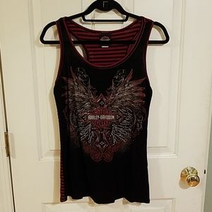 Harley Davidson Black and Red Tank Top, S